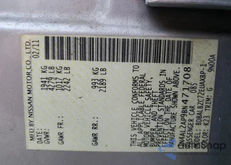 2011 Nissan Altima Base z USA, uszkodzony, nr VIN 1N4AL2AP9BN471708